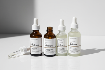 create photo of serums and mention ordinary serums and vitamin c+e serums with his names