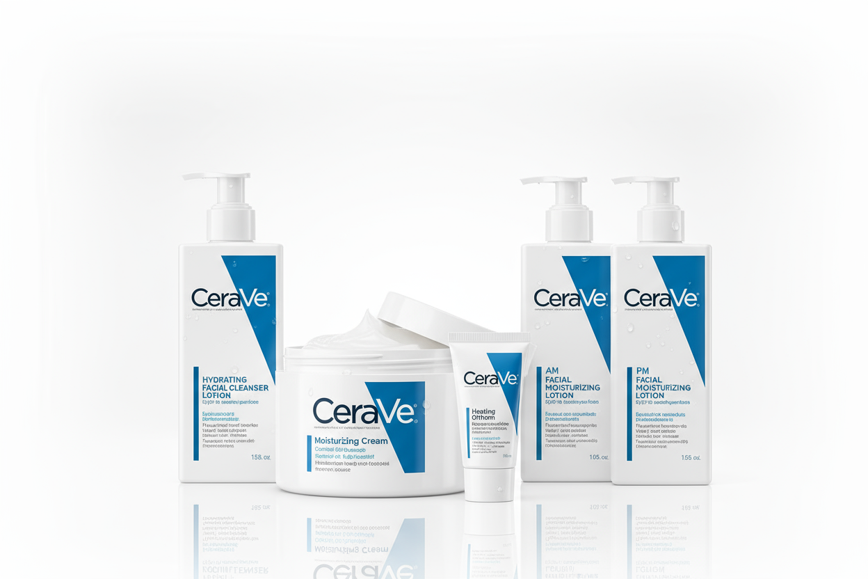 create photo of skin care products like cerave skin care creams just mention products and his names